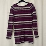 Free People  Women's Purple Fair‎ Isle V-Neck Long Tunic Sweater Dress Medium Photo 3