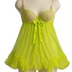Victoria's Secret Neon yellow Green Lace Rave Babydoll Lingerie Photo 6