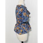 ZARA  Exaggerated Ruffle Floral Print Blouse Top Short Sleeve‎ Blue Orange Small Photo 8