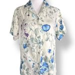 Vintage 90s Silk Floral Button Up Shirt Purple Blue Green Flowers Size Small Photo 8