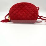 Nordstrom 1980s Vintage Italian Red Quilted Suede Tassel Tusk Shoulder Bag Photo 4