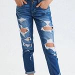 American Eagle  Tomgirl Distressed Jeans Dark Wash Sz 0 Relaxed Straight Boho Photo 0