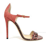 Jimmy Choo Moxy Coral Pink Elaphe Raffia Heel Ankle Strap Sandals Size EU 40 Photo 4