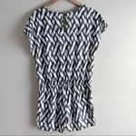 J.Crew Linen Blend Short Sleeve Romper w/ pockets in Black White Ikat Print, XS Photo 11