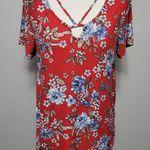 Daytrip  red floral strappy cutout tee size  large Photo 1