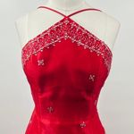 Vintage 90s Y2k Beaded Halter Gown Y Neck Lace up Open Back Organza Hot Pink XS Photo 2