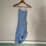 Bardot NWT Cindy dreamer dress strappy top gathered side mini dress blue small 6 Photo 3