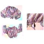 ZARA Ruffled Knotted Crop Top Blouse Medium Paisley Abstract Gold Color … Photo 6