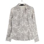 EXPRESS Gray Floral Button Down Striped Blouse Small Corpcore Professional Photo 1