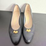 Salvatore Ferragamo  Boutique Navy Blue Heels Size 7.5 Gold Crest Low Heel‎ Pumps Photo 13