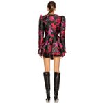 MARKARIAN Etta Black Floral Jacquard Brocade Mini Dress Crossover Button Front 2 Photo 3
