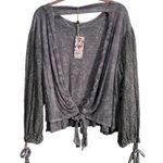 Gimmicks by BKE BKE Gimmicks FAB! Embroidered Mesh Boho Open Tie Festive Top in Gray L With Tags Photo 2