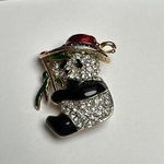 Panda Bear In Red Hat Brooch Pin Rhinestone & Enamel Scarlett O’Hara Gold Photo 0