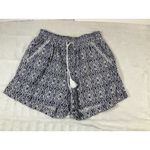 Briggs Women White Blue Pull On Linen Blend‎ Boho Ikat Chic Summer Shorts Size L Size L Photo 2