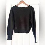 525 America  Black V-Neck Distressed Sweater Size XS NWT Photo 2