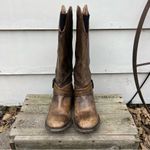 Stetson  Brown Strappy Leather round toe side zip riding cowgirl western boots Photo 1