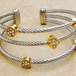 Two Tone Cable Crystal Cuff Bangle Bracelet Gold Photo 0
