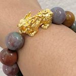 Handmade Natural Agate Multicolored Stone Pi Xiu Fengshui Lucky Stretch Bracelet Photo 5