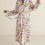 Soft Surroundings  White Pink Flowers Wrap Belted Pockets Sz M Photo 0