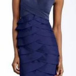 Adrianna Papell Blue Satin V-neck Taffeta Shutter Pleat Dress Size 4 Photo 0