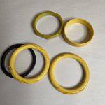 Vtg Bakelite Bangle Bracelets Craved Yellow Green TESTED‎ MCM Retro Spacer Corn Photo 4