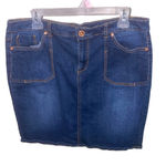 Code Bleu Jean Skirt Size 14 Mini Denim Stretch Dark Wash Flat Front Pockets Blue Photo 7