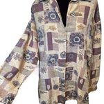 Stunt Vintage Silk Geometric Patchwork Autumn Fall Leaf Floral Button Up Top Photo 0