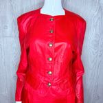 Vintage sema red leather button front long blazer jacket and skirt suit 40 / 8 Photo 11
