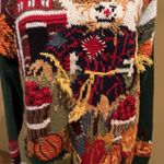 Tiara International Vintage Tiara Int'l Fall Sweater Medium Scarecrow Pumpkin Farm Knit Cottage Photo 2