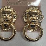 Vintage Kenneth Jay Lane KJL Lion Head Door Knocker Gold Plated Earrings Clip On Photo 1