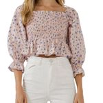 English Factory Floral Print Smocked Ruffle Top Photo 1