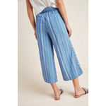 Anthropologie By  XS Blue Linen Blend Laguna Cropped Wide Leg Pant Lagen Beach Photo 3