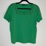 Rafaella | Green Square Neck Short Sleeve Top With Lace Accents | XL Photo 3
