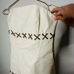 Michael Kors NWT Strapless White Dress Brown Leather Stitching Design Top size 6 Photo 2