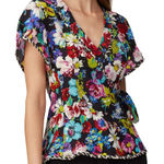 Nanette Lepore Nanette Lepore Shirt Womens 6 Black Multicolor Floral Boquet Wrap Top Photo 0