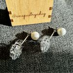 Sparkly, Rose Stud Drop Fashion Earrings, Silver, Pearl Silver Photo 8
