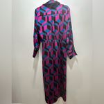 House of Harlow Satin Wrap Maxi Dress Geometric Print Long Sleeve Size large Purple Photo 5