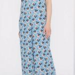Modcloth  Wild Pony Floral Jumpsuit Shoulder Tie Blue Straight Wide Leg Black L Photo 0