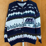 Vintage Cabin House Tree Landscape Knit Button Up Cardigan Sweater L Blue Size L Photo 0