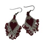 Vintage Red & White Beaded Fringed Heart Love Dangle Earrings Red Photo 2