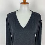 Milan Kiss Ribbed Top Small Gray Long Sleeve Slim Fit Basic V Neck Photo 1