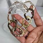 Gold Flat Chain Link Hammered Style Bracelet New Photo 2