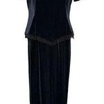 Dress Barn  Long Black Velvet Party Formal Cocktail Dress Beaded Fringe Stretch 14 Photo 0