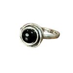 Silver Tone Black Onyx Stone Ring Round Orbit Circle Boho Statement Size 8 New Photo 2