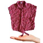 Old Navy Women's Linen Blend Top Red White Blue Front Tie Short Sleeve Med EUC Photo 5