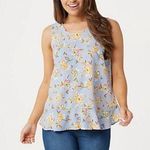 Denim & Co. Small NWOT Printed Blue Foral Sleeveless Tank Top Flutter Bottom Photo 0