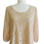 Rachel Kate  Cream Pink Lace Overlay 3/4 Sleeve Scoop Neck Mini Dress Medium NEW Photo 2