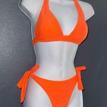 Beachsissi Neon Bright Orange Triangle Bikini Swim Swimsuit Set Womens Medium Photo 0