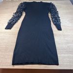 Almost Famous Black Ribbed Sweater Dress 1X Floral Mesh Sleeve Midi Photo 1
