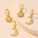 Boutique 14k Gold tone Sun and Moon Earrings Photo 3